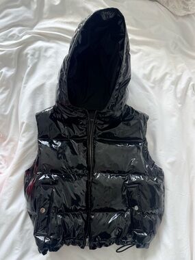 Theory Glossy Black Hooded Puffer Vest - worn once